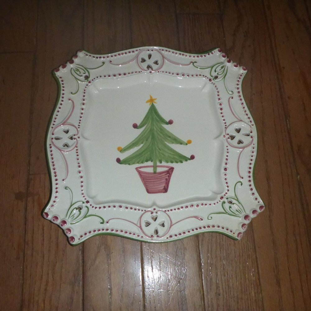 Unique Decorative Christmas / Holiday Large Cookie / Serving Plate Hand Painted